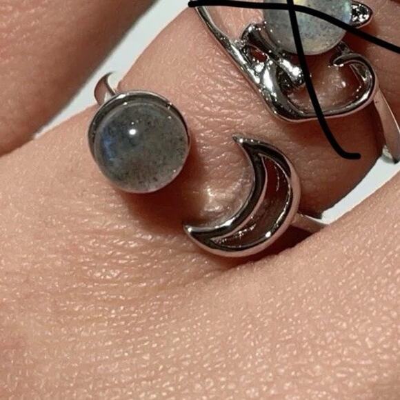 Labradorite Sun & Moon Adjustable Ring – Stainless Steel Celestial Design - Picture 2 of 2